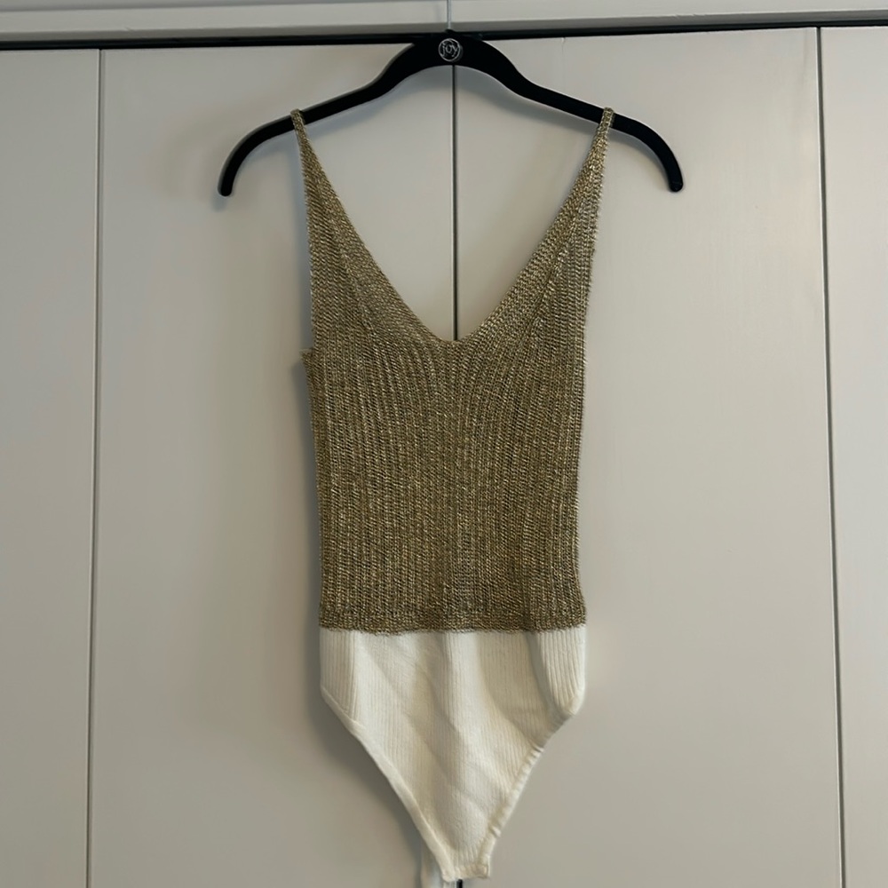 Free People Gold and White Bodysuit